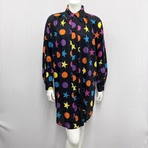 Vintage Viewpoint by Gottex Shirt Long Sleeve Stars & Circles Very Cool Size M
